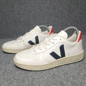 VEJA V-10 Sneakers Womens Size 7 White Red Blue Leather White Nautico‎ Pekin